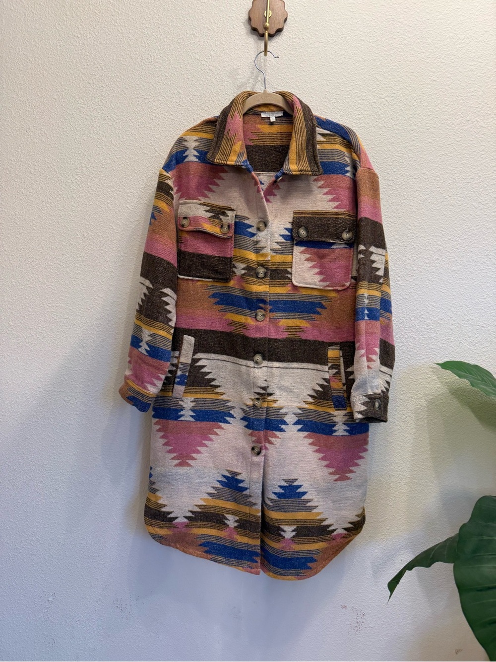 Veveret Southwestern Aztec Longline Shacket Duster Jacket Small